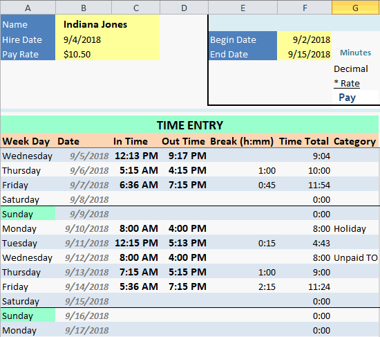 Employee Time Card Fields