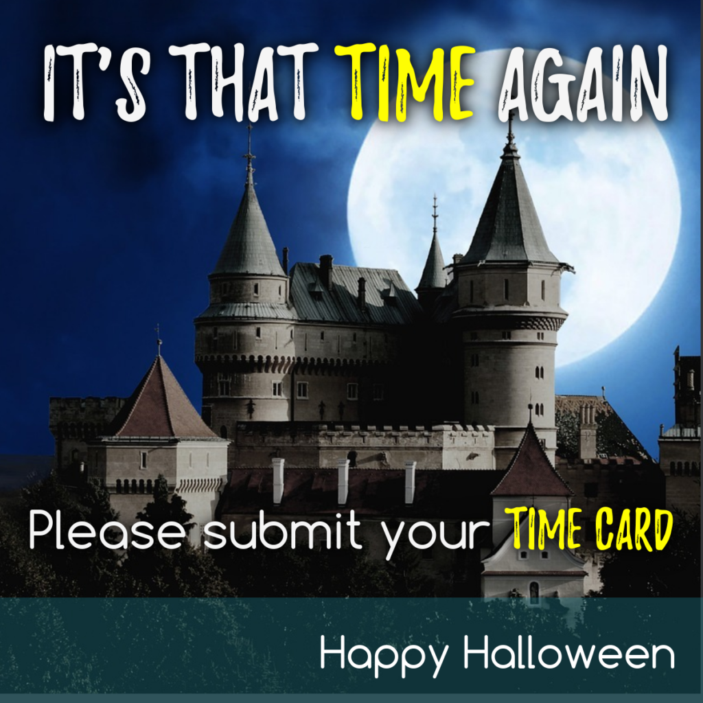 31 Time Card Reminders For Halloween inbadge, llc Card Services